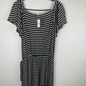 Loft Black and White Stiped Dress size L